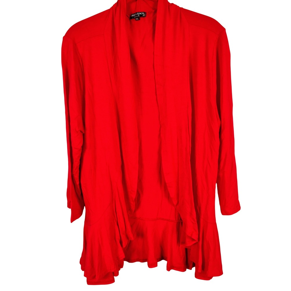 Womens XXL Urban Coco Red Open Front Ruffle Hem Cardigan Viscose Romantic SZ 2XL